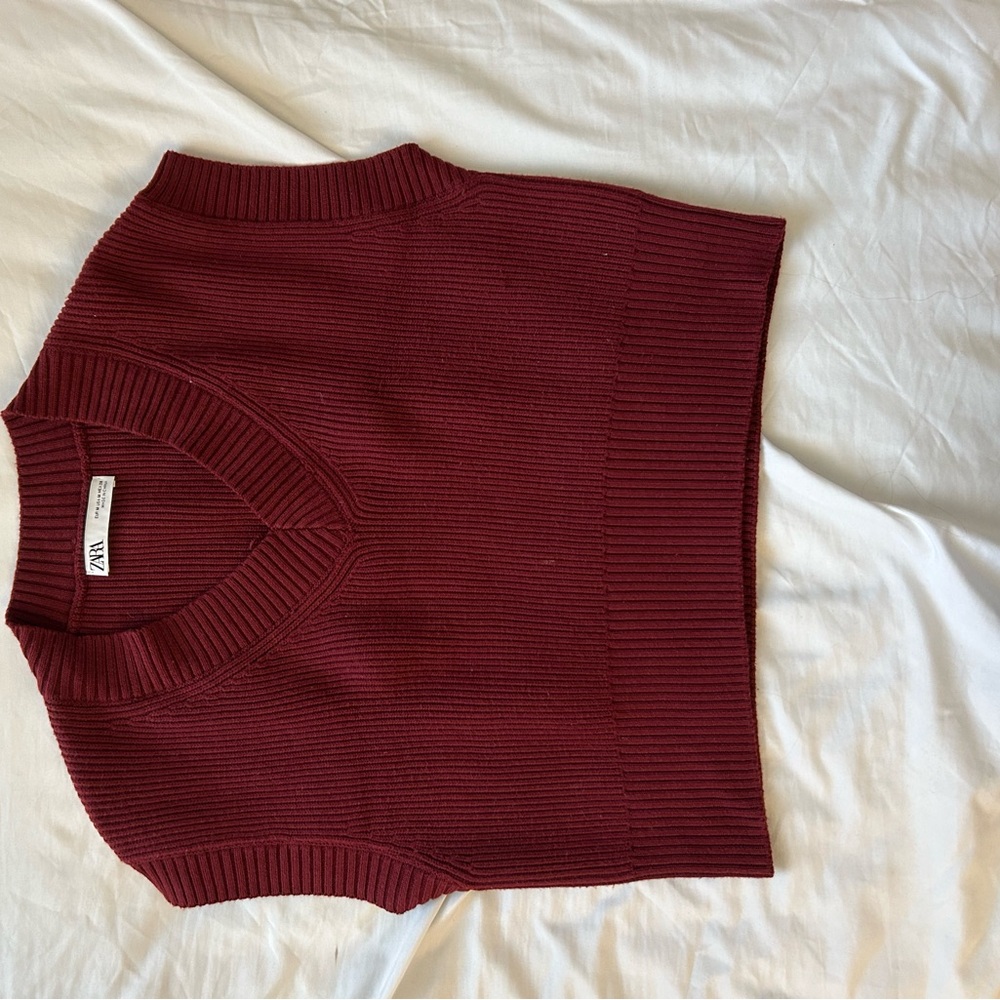 Zara Burgundy V-Neck Sweater Vest